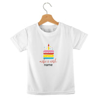 short sleeve t-shirt birthday cake make a wish