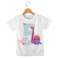 short sleeve t-shirt dino birthday girl