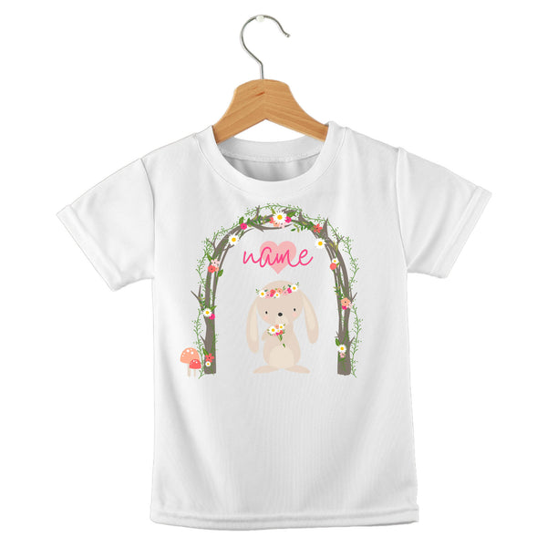 short sleeve t-shirt birthday girl rabbit in arch