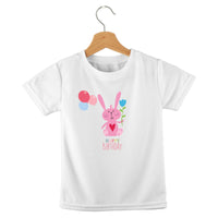 short sleeve t-shirt birthday girl rabbit with balloons