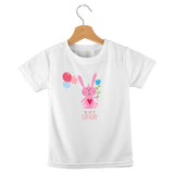 short sleeve t-shirt birthday girl rabbit with balloons