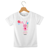 short sleeve t-shirt birthday girl rabbit with balloons