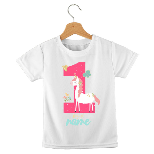 short sleeve t-shirt birthday girl unicorn