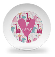 plate - my design - dino crowd pink